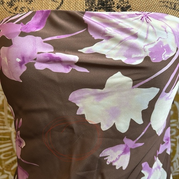 NWT Rococo Sand Stunning Satin Floral Strapless Maxi Dress Brown Pink FLAW Sz XS - Picture 15 of 16